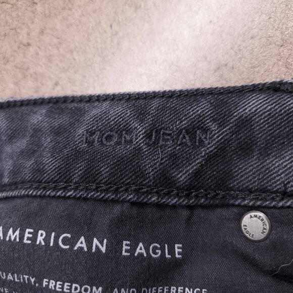 American Eagle Mom Jeans Women's 6 Black Distressed Destroyed Comfort Denim - Picture 10 of 12